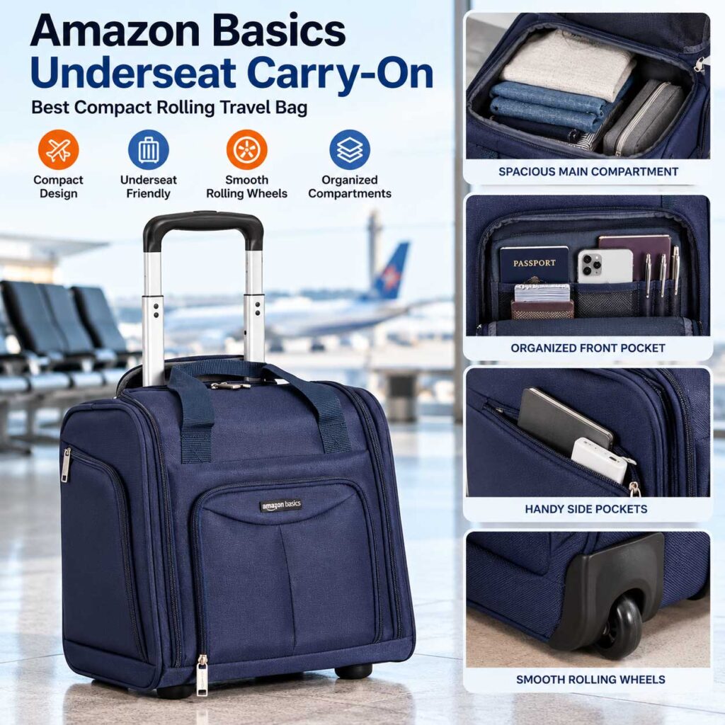 Amazon Basics Underseat Carry-On Best Compact Rolling Travel Bag