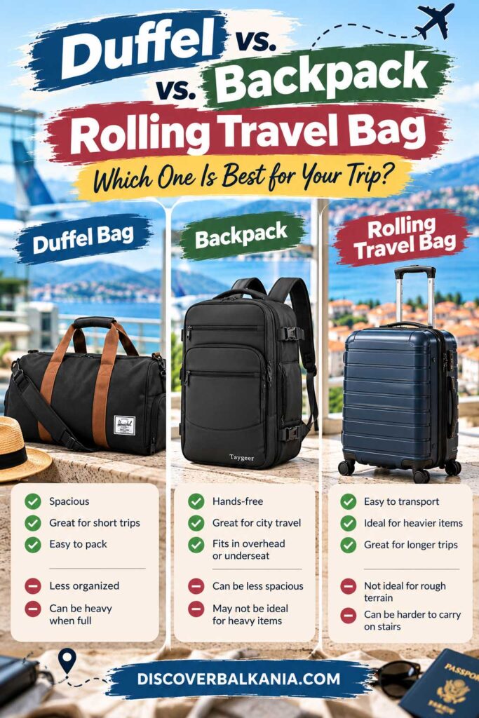 Duffel vs Backpack vs Rolling Travel Bag