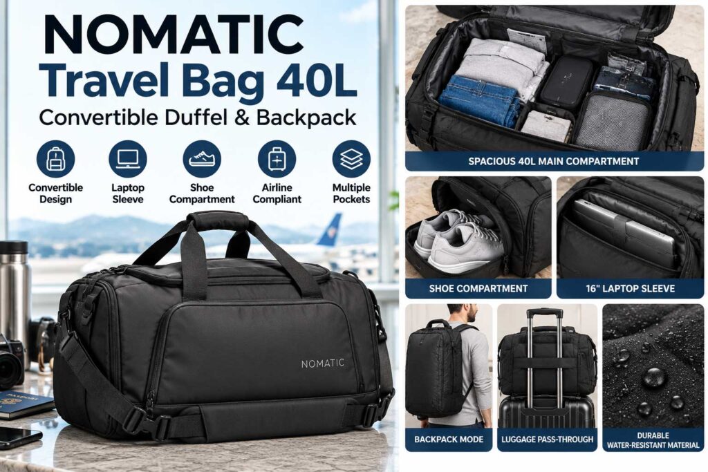 NOMATIC Travel Bag 40L Best Convertible Carry-On Backpack