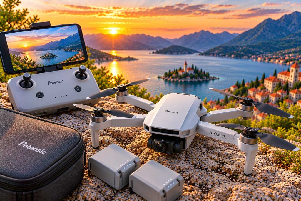 Travel drones have changed the way we capture the places we visit. Instead of coming home with only photos taken from the ground, you can now photograph coastlines, mountain roads, islands, historic towns, and remote landscapes from an entirely different perspective.

And you no longer need a huge professional drone to do it. Some of the best travel drones are small enough to fit into a backpack, with several popular models weighing less than 250 grams. Despite their compact size, today's drones can offer 4K video, stabilized cameras, intelligent tracking, obstacle detection, and surprisingly long flight times.

But the best drone for one traveler won't necessarily be the best choice for another. If you're hiking through the mountains, weight and battery life may matter most. For road trips, you might prefer a larger drone with better wind resistance and camera performance. And if you're buying your first drone, simple controls and reliable safety features can be more useful than advanced professional settings.

There are also practical things to think about before taking a drone on a trip, including airline battery rules, local flight restrictions, registration requirements, and where you're actually allowed to fly.

In this guide, we've rounded up 15 of the best travel drones for 2026, from lightweight beginner-friendly models to more advanced options for photographers and filmmakers. We'll compare camera quality, weight, flight time, portability, safety features, and overall value so you can find a drone that makes sense for the way you travel.

How We Chose the Best Travel Drones

Not every good drone makes a good travel drone. Some deliver incredible image quality but are simply too large or heavy to carry around all day. Others are wonderfully compact but give up too much in camera quality, battery life, or flight performance.

For this guide, we compared the features and specifications that are especially important when you're taking a drone on the road.

Portability

Size and weight matter when you're already carrying clothes, electronics, camera equipment, and other travel essentials. We favored compact drones that are easy to fit into a backpack or carry-on, with extra consideration given to lightweight and foldable models.

Camera Quality

A travel drone should capture footage that's worth bringing home. We looked at video resolution, photo capabilities, stabilization, sensor specifications, and other camera features that can make a noticeable difference when shooting landscapes, coastlines, cities, and outdoor adventures.

Flight Time

Nobody wants to reach a spectacular viewpoint only to discover that the drone battery is almost dead. We compared manufacturer-rated flight times while keeping in mind that actual flight time can be shorter depending on wind, temperature, flight speed, and other conditions.

Flight Performance and Safety

Travel can put a drone into very different environments. One day you might be flying along a calm coastline and the next from a windy mountain viewpoint. GPS positioning, wind resistance, obstacle sensing, Return-to-Home features, and overall flight stability were therefore important considerations.

Ease of Use

Not everyone traveling with a drone is an experienced pilot. Features such as automatic takeoff and landing, subject tracking, intelligent flight modes, obstacle detection, and Return-to-Home can make flying considerably easier, especially for beginners.

Value for Money

The most expensive drone isn't automatically the right choice. We included everything from relatively affordable beginner models to premium drones for serious photographers and filmmakers, with an emphasis on what each model offers for its price.

Travel-Friendly Features

We also considered practical features that can make a noticeable difference on the road, including:

Lightweight construction

Compact or foldable designs

USB-C charging where available

Easy setup and packing

Replacement battery availability

Accessible spare parts and accessories

Reliable controller and app support

Ultimately, the best travel drone depends on how and where you plan to use it. A backpacker may prioritize low weight above everything else, while a photographer may happily carry a larger drone for better camera performance. Our picks reflect those different needs rather than assuming that one model is right for every traveler.

Quick Comparison: Best Travel Drones in 2026

If you don't want to work through all 15 options right away, start with this comparison. It highlights the main differences in camera capability, weight, and manufacturer-rated flight time, along with the type of traveler each drone is likely to suit best.

DroneBest ForCameraMax Flight Time*WeightDJI Mini 4 ProLightweight all-around travel4K HDRUp to 34 min**Under 249 gDJI Air 3SSerious travel photographyDual-camera systemUp to 45 min724 gDJI FlipBeginners and casual travel4KUp to 31 minUnder 249 gDJI Mini 3Value-focused travelers4K HDRUp to 38 minUnder 249 gDJI NeoUltra-light travel and quick videos4KUp to 18 min135 gDJI Avata 2Immersive FPV footage4KUp to 23 min377 gAutel EVO Lite+Low-light photographyUp to 6KUp to 40 min835 gAutel EVO Nano+Compact DJI alternative4KUp to 28 min249 gPotensic ATOM 2Budget-conscious travelers4KUp to 32 minUnder 249 gHoly Stone HS900Affordable GPS flying4KUp to 30 minAround 249 gHOVERAir X1 PROHands-free travel videos4KUp to 16 min191.5 gDJI Mavic 3 ProProfessional filmmakingTriple-camera systemUp to 43 min958 gEXO Mini ProLightweight alternative4KUp to 40 minAround 249 gRyze TelloLearning and casual flying720pUp to 13 minAround 80 gPotensic ATOM SEEntry-level travel4KUp to 31 minUnder 249 g

*Flight times are manufacturer maximums measured under specific test conditions. Real-world flight time can be shorter depending on wind, temperature, altitude, flight speed, battery condition, and other factors.

**DJI rates the Mini 4 Pro for up to 34 minutes with the standard Intelligent Flight Battery. An optional Intelligent Flight Battery Plus can extend the manufacturer's rated maximum, but it also increases the aircraft's weight above 249 grams.

The biggest decision is usually between portability and camera performance. Sub-250 g models such as the DJI Mini 4 Pro, DJI Flip, and DJI Mini 3 are easier to carry when you're moving frequently, while larger models such as the DJI Air 3S and Mavic 3 Pro give photographers and filmmakers more advanced imaging options.

Don't choose on specifications alone, though. Local drone regulations, where you plan to fly, how much equipment you're willing to carry, and your experience level can matter just as much as camera resolution or maximum flight time.

1. DJI Mini 4 Pro – Best Overall Travel Drone

The DJI Mini 4 Pro is a strong choice for travelers who want a capable camera drone without adding much weight to their luggage. It weighs less than 249 grams with the standard battery, folds down to a compact size, and still offers many of the camera and flight features normally associated with larger drones.

Its camera can capture 4K HDR video and photos at up to 48 MP, while a three-axis gimbal keeps footage stable during flight. The Mini 4 Pro also includes omnidirectional obstacle sensing, ActiveTrack 360°, and several automated shooting modes that can be particularly useful when you're traveling and don't have much time to set up a complicated shot.

Portability is arguably its biggest advantage. It's small enough to carry on a hike or keep in a daypack while exploring, yet capable enough for landscapes, coastlines, road trips, and travel videos.

One thing to remember is that weighing less than 250 grams doesn't automatically mean you can fly anywhere or avoid every registration requirement. Drone rules vary by country and can also depend on how and where you're flying, so check the regulations for your destination before takeoff.

Why It Stands Out

Weighs under 249 g with the standard battery

Records 4K HDR video

Captures photos at up to 48 MP

Three-axis mechanical gimbal

Omnidirectional obstacle sensing

ActiveTrack 360° subject tracking

Compact, foldable design

Up to 34 minutes of manufacturer-rated flight time with the standard battery

Useful automated shooting modes for beginners and experienced pilots

Pros and Cons

ProsCons✓ Compact and lightweight at under 249 g with the standard battery✗ More expensive than basic beginner drones✓ Strong 4K video and photo capabilities✗ Extra batteries and accessories increase the total cost✓ Omnidirectional obstacle sensing✗ Larger drones may perform better in demanding conditions✓ ActiveTrack 360° subject tracking✗ Optional higher-capacity battery pushes the weight above 249 g✓ Three-axis mechanical gimbal for stable footage✓ Foldable and easy to carry in a backpack✓ Good range of intelligent flight features

DJI Mini 4 Pro Specifications

FeatureDetailsVideoUp to 4KPhoto ResolutionUp to 48 MPWeightUnder 249 g with standard batteryMax Flight Time*Up to 34 minutesGimbal3-axis mechanicalObstacle SensingOmnidirectionalSubject TrackingActiveTrack 360°FoldableYes

*Flight time is based on DJI's testing under specified conditions. Actual flight time varies with wind, temperature, flight speed, battery condition, and other factors.

Best For

The DJI Mini 4 Pro makes the most sense for travelers who want one compact drone that can handle a wide range of situations. It's particularly well suited to vacations, road trips, hiking, travel photography, YouTube videos, and other trips where luggage space matters.

Beginners can take advantage of its automated features and obstacle sensing, while more experienced pilots have access to considerably more camera and flight control than they'll find on a basic entry-level drone.

Bottom Line

The DJI Mini 4 Pro stands out because it manages to pack an unusually broad set of features into a drone weighing less than 249 grams. You get a capable camera, three-axis stabilization, obstacle sensing, subject tracking, and a compact folding body without having to carry a much larger aircraft.

It isn't the cheapest travel drone, and photographers who prioritize maximum image quality may prefer a larger model such as the DJI Air 3S. But for travelers who put a premium on portability without giving up advanced camera and flight features, the Mini 4 Pro is one of the most compelling options to consider.

Check Latest Price

2. DJI Air 3S – Best Premium Travel Drone for Photography & Video

The DJI Air 3S is aimed at travelers who are willing to carry a larger drone in exchange for better camera flexibility and stronger overall flight performance. At 724 grams, it's considerably heavier than the Mini 4 Pro, but that extra size comes with a dual-camera system, longer manufacturer-rated flight time, and capabilities geared toward more serious photography and video.

The biggest attraction is its dual-camera system. The main camera uses a 1-inch CMOS sensor, while the second camera provides a 70mm-equivalent medium telephoto perspective. Having two focal lengths lets you capture both wide landscapes and tighter compositions without having to move the drone significantly closer to your subject.

That flexibility can be especially useful while traveling. A wide view works well for coastlines, mountain ranges, and cityscapes, while the medium telephoto camera can isolate architectural details or create more compressed landscape compositions.

The Air 3S also offers omnidirectional obstacle sensing and a manufacturer-rated maximum flight time of up to 45 minutes under specified test conditions. It's not nearly as effortless to pack as a sub-250 g drone, but for travelers who put camera capability ahead of minimum weight, the trade-off may be worthwhile.

Why It Stands Out

Dual-camera system with wide and medium telephoto perspectives

1-inch CMOS sensor on the main camera

Up to 4K/120fps video

Up to 45 minutes of manufacturer-rated flight time

Omnidirectional obstacle sensing

Stronger flight performance than many ultra-light drones

Intelligent tracking and automated shooting features

Foldable design

Pros and Cons

ProsCons✓ Dual cameras provide much more framing flexibility✗ At 724 g, it's substantially heavier than sub-250 g drones✓ Large 1-inch sensor on the main camera✗ Takes up more space in a travel bag✓ Strong photo and video capabilities✗ More expensive than beginner and lightweight models✓ Up to 45 minutes of rated flight time✗ Registration and operating requirements may be more involved depending on your destination✓ Omnidirectional obstacle sensing✓ Better suited to demanding conditions than many ultra-light drones✓ Useful option for serious photographers and video creators

DJI Air 3S Specifications

FeatureDetailsCamera SystemDual cameraMain Camera1-inch CMOSMedium Tele Camera1/1.3-inch CMOSVideoUp to 4K/120fpsWeight724 gMax Flight Time*Up to 45 minutesObstacle SensingOmnidirectionalFoldableYes

*Flight time is a manufacturer-rated maximum measured under specified test conditions. Actual flight time varies with wind, temperature, flight speed, battery condition, and other factors.

Best For

The DJI Air 3S makes the most sense for travelers who care more about camera versatility and flight performance than carrying the lightest possible drone.

It's particularly well suited to landscape photography, cinematic travel videos, road trips, content creation, and trips where you're already carrying dedicated camera equipment.

Bottom Line

The DJI Air 3S occupies a useful middle ground between DJI's ultra-light travel drones and its larger professional-oriented models. Its dual cameras give photographers more compositional freedom, while the larger main sensor and longer rated flight time make it better suited to travelers who take aerial photography seriously.

The trade-off is straightforward: it's heavier, more expensive, and less convenient to carry than the Mini 4 Pro. If keeping your bag light is the priority, the Mini makes more sense. If image quality and having two useful focal lengths matter more, the Air 3S offers a significant step up in capability.

Check Latest Price

3. DJI Flip – Best Travel Drone for Beginners

The DJI Flip is an interesting option for travelers buying their first serious camera drone. It weighs less than 249 grams, folds down for travel, and combines a capable camera with automated shooting modes that can make capturing travel footage much less intimidating for a new pilot.

Its most distinctive feature is the full-coverage propeller guard design. Unlike the exposed propellers found on most traditional camera drones, the Flip surrounds its propellers with lightweight guards. This can provide additional protection against accidental propeller contact, although it doesn't replace careful flying or the need to follow local drone regulations.

The Flip can also take off from your hand and offers automated shooting modes for quickly capturing clips without setting up a complicated flight. That makes it particularly appealing for solo travelers and beginners who want to record themselves while hiking, sightseeing, or exploring a destination.

Its camera uses a 1/1.3-inch sensor and can capture 4K video, while a three-axis mechanical gimbal keeps footage stable. It's more capable than a simple selfie drone but remains considerably easier to carry than larger photography-focused models.

Why It Stands Out

Weighs under 249 g

Full-coverage propeller guards

1/1.3-inch camera sensor

4K video recording

Three-axis mechanical gimbal

Palm takeoff

Automated shooting modes

Foldable travel-friendly design

Up to 31 minutes of manufacturer-rated flight time

Pros and Cons

ProsCons✓ Lightweight at under 249 g✗ Less camera flexibility than dual-camera drones✓ Full-coverage propeller guards add protection against accidental contact✗ Larger folded footprint than some Mini-series drones✓ Easy automated shooting modes✗ Not the strongest choice for demanding wind conditions✓ Palm takeoff makes quick shots convenient✗ Advanced photographers may prefer more capable models✓ Three-axis gimbal provides stabilized footage✓ 4K video from a 1/1.3-inch sensor✓ Beginner-friendly without being limited to basic footage

DJI Flip Specifications

FeatureDetailsCamera Sensor1/1.3-inch CMOSVideoUp to 4KPhoto ResolutionUp to 48 MPWeightUnder 249 gMax Flight Time*Up to 31 minutesGimbal3-axis mechanicalPropeller GuardsFull coveragePalm TakeoffYesFoldableYes

*Flight time is a manufacturer-rated maximum measured under specified test conditions. Actual flight time can be shorter depending on wind, temperature, flight speed, battery condition, and other factors.

Best For

The DJI Flip is particularly well suited to:

First-time drone owners

Casual vacation photography

Solo travelers

Weekend trips

Road trips

Hiking and outdoor adventures

Social media and travel content

Travelers who value simple automated shooting

Bottom Line

The DJI Flip makes the most sense for travelers who want something more capable than a basic selfie drone without immediately moving into a more complicated or expensive camera-drone setup.

Its combination of a sub-249 g body, full-coverage propeller guards, palm takeoff, automated shooting modes, and a stabilized 4K camera makes it particularly approachable for beginners.

More experienced photographers may prefer the additional camera and flight capabilities of the Mini 4 Pro or Air 3S. But for a first travel drone where simplicity, portability, and easy shooting are the priorities, the Flip is a compelling option.

Check Latest Price

4. DJI Mini 3 – Best Value Travel Drone

The DJI Mini 3 is a good fit for travelers who want the portability and camera quality of DJI's Mini series without paying for all the advanced features found on the Mini 4 Pro.

Weighing less than 249 grams with the standard battery, it folds down small enough to fit easily into a backpack or camera bag. That's particularly useful on trips where you're already carrying a phone, camera, chargers, and other travel gear.

The Mini 3 uses a 1/1.3-inch CMOS sensor and can record 4K HDR video. Its camera is mounted on a three-axis mechanical gimbal, which helps keep footage smooth while the drone is moving. The camera can also rotate for vertical shooting, a useful feature if you regularly create content for Instagram, TikTok, or other mobile-first platforms.

Where the Mini 3 differs most from DJI's more advanced compact drones is in its safety and tracking technology. It doesn't offer the omnidirectional obstacle sensing of the Mini 4 Pro, so pilots need to pay closer attention to their surroundings.

For travelers who don't need those extra features, however, the simpler Mini 3 can offer a very appealing balance of camera capability, low weight, battery life, and price.

Why It Stands Out

Under 249 g with the standard battery

1/1.3-inch CMOS camera sensor

4K HDR video

Three-axis mechanical gimbal

True Vertical Shooting

Up to 38 minutes of manufacturer-rated flight time with the standard battery

Compact foldable body

Straightforward controls for newer pilots

Pros and Cons

ProsCons✓ Lightweight at under 249 g with the standard battery✗ No omnidirectional obstacle sensing✓ 1/1.3-inch sensor provides good image quality for its size✗ Fewer tracking and intelligent features than the Mini 4 Pro✓ Records 4K HDR video✗ Requires more pilot awareness around obstacles✓ Three-axis mechanical gimbal✗ Larger drones may handle demanding conditions better✓ True Vertical Shooting is useful for social media✓ Up to 38 minutes of rated flight time✓ Usually less expensive than DJI's higher-end Mini models

DJI Mini 3 Specifications

FeatureDetailsCamera Sensor1/1.3-inch CMOSVideoUp to 4K HDRPhotos12 MP; up to 48 MP modeWeightUnder 249 g with standard batteryMax Flight Time*Up to 38 minutesGimbal3-axis mechanicalDownward Vision SystemYesVertical ShootingYesFoldableYes

*Flight time is a manufacturer-rated maximum under specified test conditions using the standard Intelligent Flight Battery. Actual flight time varies with wind, temperature, flight speed, battery condition, and other factors.

Best For

The DJI Mini 3 is particularly well suited to:

Budget-conscious travelers

First-time camera-drone owners

Vacation photography

Backpacking

Road trips

Hiking

Travel blogging

Vertical social media content

Bottom Line

The DJI Mini 3 makes the most sense for travelers who want a capable compact camera drone but don't necessarily need sophisticated obstacle sensing or advanced subject tracking.

You still get a lightweight folding body, a 1/1.3-inch camera sensor, stabilized 4K HDR video, vertical shooting, and strong manufacturer-rated battery life.

The Mini 4 Pro offers considerably more technology, but not every traveler needs it. If keeping the price lower while retaining the core camera and portability advantages of DJI's Mini lineup matters more, the Mini 3 remains a practical alternative.

Check Latest Price

5. DJI Neo – Best Ultra-Light Travel Drone

At just 135 grams, the DJI Neo is built around portability and quick, simple filming rather than the long-range aerial photography experience you get from a traditional camera drone.

Its small size is the main attraction for travelers. The Neo can fit into a daypack without taking up much room, making it particularly convenient for hiking, sightseeing, weekend trips, and vacations where you don't want to carry a dedicated drone bag.

It can also take off from and land on your palm, and several automated shooting modes let the drone capture short clips with minimal setup. That can be especially useful for solo travelers who want footage of themselves walking, hiking, cycling, or exploring without having another person behind the camera.

The Neo records 4K video and uses electronic stabilization to help smooth the footage. However, its tiny size comes with compromises. Flight time is much shorter than you'll get from models such as the Mini 3 or Mini 4 Pro, and its lightweight body isn't the best choice when conditions become windy.

Think of the Neo less as a replacement for a full camera drone and more as an ultra-portable flying camera for quick travel clips.

Why It Stands Out

Extremely light at 135 g

Compact enough for very light travel setups

Palm takeoff and landing

Automated shooting modes

4K video recording

Electronic image stabilization

Can be used without a traditional remote for certain automated flights

Useful for solo travelers and quick travel videos

Pros and Cons

ProsCons✓ Extremely lightweight at 135 g✗ Much shorter flight time than larger travel drones✓ Very easy to carry in a small bag✗ Lightweight design is less suited to windy conditions✓ Palm takeoff and landing✗ Camera system is more limited than DJI's Mini models✓ Automated shooting modes simplify quick clips✗ Electronic stabilization rather than a traditional 3-axis camera gimbal✓ Records 4K video✗ Not the best choice for serious aerial photography✓ Useful for filming yourself while traveling✓ Doesn't require carrying a controller for every type of flight

DJI Neo Specifications

FeatureDetailsVideoUp to 4KWeight135 gMax Flight Time*Up to 18 minutesStabilizationElectronicPalm Takeoff/LandingYesAutomated Shooting ModesYesTraditional Controller RequiredNot for all flight modesFoldableNo

*Flight time is a manufacturer-rated maximum measured under specified test conditions. Actual flight time can be shorter depending on wind, temperature, flight behavior, battery condition, and other factors.

Best For

The DJI Neo makes the most sense for:

Solo travelers

Travelers packing very light

Hiking and walking trips

Weekend getaways

Casual travel videos

Social media creators

First-time drone users

Anyone who wants quick automated clips without carrying a full drone kit

Bottom Line

The DJI Neo fills a different role from traditional travel drones such as the Mini 3 and Mini 4 Pro. Its biggest advantages are its 135 g weight, palm launch, and ability to capture automated clips with very little setup.

The trade-offs are shorter flight time, less sophisticated camera hardware, and less capability in challenging conditions.

For travelers primarily interested in sweeping aerial landscapes and more advanced photography, a DJI Mini model is the better fit. But if your priority is having a tiny flying camera that you can pull out quickly to capture yourself and your surroundings, the Neo is an interesting option.

Check Latest Price

6. DJI Avata 2 – Best FPV Travel Drone for Adventure Seekers

The DJI Avata 2 offers a very different experience from the conventional camera drones on this list. Instead of primarily hovering above a landscape for photos and sweeping aerial shots, it's designed for first-person-view (FPV) flying, putting the pilot much closer to the feeling of actually moving through the scene.

Using compatible DJI goggles, you see a live view from the drone's camera while flying. This makes it possible to create fast, immersive sequences through landscapes and around natural features that look very different from footage captured by a traditional camera drone.

That style makes the Avata 2 particularly interesting for adventure travel. Mountain trails, coastlines, forests, abandoned structures where flying is permitted, and other dramatic environments can all provide opportunities for creative FPV footage.

The drone has integrated propeller guards, which provide additional protection against accidental propeller contact. It also records up to 4K video and uses electronic stabilization to smooth footage during fast or aggressive movements.

There are trade-offs, though. The goggles and controller add more equipment to your travel bag, flight time is shorter than with many conventional camera drones, and FPV flying takes more practice to master.

Why It Stands Out

Immersive first-person-view flying

Records up to 4K/100fps video

Wide field of view for dynamic footage

Integrated propeller guards

RockSteady and HorizonSteady stabilization

Compact cinewhoop-style design

Up to 23 minutes of manufacturer-rated flight time

Designed specifically for dynamic, close-to-the-action video

Pros and Cons

ProsCons✓ Creates footage that looks very different from a conventional camera drone✗ FPV flying has a steeper learning curve✓ Up to 4K/100fps video✗ Goggles and controller add extra equipment to your bag✓ Integrated propeller guards✗ Shorter flight time than many traditional camera drones✓ Electronic stabilization helps smooth fast footage✗ Less focused on still photography✓ Wide-angle perspective works well for immersive sequences✗ Does not offer the omnidirectional obstacle sensing found on some DJI camera drones✓ Compact compared with many custom FPV setups✓ Particularly suited to action and adventure footage

DJI Avata 2 Specifications

FeatureDetailsCamera Sensor1/1.3-inch CMOSVideoUp to 4K/100fpsWeightApprox. 377 gMax Flight Time*Up to 23 minutesStabilizationRockSteady & HorizonSteadyPropeller GuardsIntegratedFPV GogglesSupportedFoldableNo

*Flight time is a manufacturer-rated maximum measured under specified test conditions. Actual flight time varies with speed, wind, temperature, flight style, battery condition, and other factors.

Best For

The DJI Avata 2 is particularly well suited to:

Adventure travelers

FPV enthusiasts

Mountain and coastal footage

Action-sports content

Mountain biking videos

Skiing and snowboarding footage

Fast cinematic travel sequences

Creators who want something different from traditional aerial shots

Bottom Line

The DJI Avata 2 isn't a direct replacement for a Mini 4 Pro or Air 3S. It's built for a different type of travel footage.

Traditional camera drones are generally better when you want slow landscape shots, aerial photography, longer flight times, and straightforward operation. The Avata 2 becomes more interesting when you want the camera to move through a landscape rather than simply film it from above.

For travelers willing to carry the goggles and spend time learning FPV flight, the Avata 2 can add a completely different visual style to travel videos. If photography and simple point-to-point flying are your priorities, however, one of the conventional camera drones on this list will probably make more sense.

Check Latest Price

7. Autel EVO Lite+Autel EVO Lite+ – Best Travel Drone for Low-Light Photography

The Autel EVO Lite+ is an older drone compared with several of the newer models in this guide, but its camera hardware still gives photographers a reason to consider it—particularly if you find one at an attractive price.

Its biggest advantage is the 1-inch CMOS sensor paired with an adjustable f/2.8–f/11 aperture. That combination gives photographers more control over exposure than many smaller travel drones and can be particularly useful around sunrise, sunset, and other situations where the light changes quickly.

The EVO Lite+ can record video at up to 6K and capture 20 MP still photos. For travelers primarily interested in landscapes, coastlines, mountains, and cityscapes, the larger sensor remains one of the most interesting features of this model.

The trade-off is portability. At around 835 grams, the EVO Lite+ is much heavier than a Mini-series drone and requires considerably more room in your bag. It's better suited to road trips and photography-focused vacations than trips where you're trying to travel with the smallest possible setup.

Availability is another consideration. Because the EVO Lite+ is no longer one of the newest drones on the market, pricing and stock can vary. That makes it worth comparing against newer alternatives before buying.

Why It Stands Out

Large 1-inch CMOS sensor

Adjustable f/2.8–f/11 aperture

Records video at up to 6K

20 MP still photography

Up to 40 minutes of manufacturer-rated flight time

Three-way obstacle sensing

Foldable design

Interesting option for photographers who prefer an alternative to DJI

Pros and Cons

ProsCons✓ 1-inch sensor is well suited to photography✗ Much heavier than sub-250 g travel drones✓ Adjustable aperture provides additional exposure control✗ Older model compared with many drones in this guide✓ Records video at up to 6K✗ Availability and pricing can vary✓ 20 MP still photography✗ Requires more room in a travel bag✓ Up to 40 minutes of rated flight time✗ Obstacle sensing is less comprehensive than newer omnidirectional systems✓ Foldable despite its larger size✗ Newer competitors may offer more advanced tracking and safety features

Autel EVO Lite+ Specifications

FeatureDetailsCamera Sensor1-inch CMOSVideoUp to 6KPhoto Resolution20 MPApertureAdjustable f/2.8–f/11WeightApprox. 835 gMax Flight Time*Up to 40 minutesObstacle SensingThree-wayFoldableYes

*Flight time is a manufacturer-rated maximum measured under specified test conditions. Actual flight time varies with wind, temperature, speed, battery condition, and other factors.

Best For

The Autel EVO Lite+ is most interesting for:

Landscape photographers

Sunrise and sunset photography

Coastal and mountain trips

Road trips

Travel photographers who value a larger sensor

Travelers who don't mind carrying a heavier drone

Buyers who find it discounted or available at a competitive price

Bottom Line

The Autel EVO Lite+ still has one feature that makes it relevant: its combination of a 1-inch sensor, adjustable aperture, and 6K video capability.

That doesn't automatically make it a better purchase than newer drones. It's heavier, its obstacle-sensing system isn't as comprehensive as newer designs, and availability may be inconsistent.

But if photography is your priority and you find the EVO Lite+ at a good price, its larger sensor and adjustable aperture can still make it an interesting travel drone—especially for landscapes and shooting around sunrise or sunset.

Check Latest Price

8. Autel EVO Nano+ – Best Compact Alternative to DJI

The Autel EVO Nano+ is worth considering if you want a lightweight travel drone but would rather look beyond DJI's Mini lineup. At 249 grams, it's easy to fit into a backpack or camera bag, while its foldable design keeps the overall travel setup relatively compact.

One of the Nano+'s more interesting features is its camera. It uses a 1/1.28-inch CMOS sensor with a bright f/1.9 aperture, giving it capable hardware for such a small aircraft. It can capture 50 MP photos and record 4K video, making it suitable for landscapes, coastlines, cities, and general vacation photography.

The Nano+ also includes three-way obstacle sensing, covering the forward, backward, and downward directions. That's useful on a compact drone, although it shouldn't be confused with the more comprehensive omnidirectional sensing available on newer premium models.

Its biggest consideration in 2026 is age. The Nano+ has been available for several years, and newer drones now offer more advanced tracking, safety features, and software. Availability and pricing can also vary, so it makes sense to compare the Nano+ with current alternatives before buying.

If you find one at a competitive price, however, the combination of 249 g weight, a relatively large sensor, bright lens, and 4K video still gives it some appeal as a compact travel drone.

Why It Stands Out

Lightweight 249 g design

1/1.28-inch CMOS sensor

Bright f/1.9 aperture

50 MP photo capability

4K video recording

Three-way obstacle sensing

Three-axis mechanical gimbal

Foldable body

Alternative to DJI's compact travel drones

Pros and Cons

ProsCons✓ Lightweight at 249 g✗ Older model compared with many current travel drones✓ Relatively large 1/1.28-inch sensor for its size✗ Availability and pricing can vary✓ Bright f/1.9 aperture✗ Three-way sensing isn't as comprehensive as omnidirectional systems✓ Captures 50 MP photos✗ Smaller accessory ecosystem than DJI✓ Records 4K video✗ Newer competitors offer more advanced tracking and automated features✓ Three-axis mechanical gimbal✓ Compact, foldable design

Autel EVO Nano+ Specifications

FeatureDetailsCamera Sensor1/1.28-inch CMOSVideoUp to 4KPhoto ResolutionUp to 50 MPAperturef/1.9Weight249 gMax Flight Time*Up to 28 minutesGimbal3-axis mechanicalObstacle SensingForward, backward & downwardFoldableYes

*Flight time is a manufacturer-rated maximum measured under specified test conditions. Actual flight time varies with wind, temperature, flight speed, battery condition, and other factors.

Best For

The Autel EVO Nano+ is most interesting for:

Travelers looking for an alternative to DJI

Backpacking and lightweight travel

Landscape photography

Weekend trips

Road trips

Travelers who value a bright camera lens

Buyers who find it at a competitive price

Bottom Line

The Autel EVO Nano+ remains an interesting compact drone because it combines a 249 g body with a 1/1.28-inch sensor, f/1.9 aperture, 50 MP photo capability, and three-axis stabilization.

Its age is the main reason to compare carefully before buying. Newer drones offer more sophisticated safety and tracking features, and Autel's accessory ecosystem isn't as extensive as DJI's.

But if you're specifically looking for a compact non-DJI travel drone and find the Nano+ at a good price, its camera hardware and low weight still make it worth considering.

Check latest Price

9. Potensic ATOM 2 – Best Budget Travel Drone

The Potensic ATOM 2 is aimed at travelers who want many of the features of a modern camera drone without moving into premium pricing. Its combination of a sub-249 g body, three-axis gimbal, 4K video, GPS-assisted flight, and automated shooting modes makes it particularly interesting for beginners and budget-conscious travelers.

Portability is one of its biggest advantages. The ATOM 2 folds down into a compact package and weighs less than 249 grams, making it easy to carry in a backpack or camera bag on vacations, road trips, hikes, and other trips where luggage space matters.

The camera is also more capable than you might expect from an entry-level travel drone. It uses a 1/2-inch Sony CMOS sensor, can record 4K video, and includes a three-axis mechanical gimbal to keep footage stable while the aircraft is moving.

Potensic also includes automated shooting and tracking features that can help newer pilots create more interesting footage without manually controlling every camera movement.

The main compromise is safety technology. Unlike more expensive drones such as the DJI Mini 4 Pro, the ATOM 2 doesn't provide the same comprehensive obstacle-sensing system. That means pilots need to be particularly aware of trees, buildings, power lines, and other obstacles while flying.

Why It Stands Out

Weighs under 249 g

1/2-inch Sony CMOS sensor

4K video recording

Three-axis mechanical gimbal

GPS-assisted positioning

Intelligent shooting and tracking modes

Compact foldable design

Designed with beginners in mind

Lower price than many premium travel drones

Pros and Cons

ProsCons✓ Lightweight at under 249 g✗ Lacks the comprehensive obstacle sensing of premium models✓ Three-axis mechanical gimbal✗ Camera hardware is less advanced than larger premium drones✓ Records 4K video✗ Smaller accessory ecosystem than DJI✓ GPS-assisted flight✗ App and software ecosystem is less established than DJI's✓ Compact folding design✓ Automated shooting and tracking features✓ Attractive option for first-time camera-drone buyers

Potensic ATOM 2 Specifications

FeatureDetailsCamera Sensor1/2-inch Sony CMOSVideoUp to 4KWeightUnder 249 gGimbal3-axis mechanicalPositioningGNSS/GPS-assistedIntelligent Shooting ModesYesFoldableYes

Battery life and available features can vary by flight mode, firmware, battery configuration, and operating conditions, so check the current manufacturer's specifications for the version you're considering.

Best For

The Potensic ATOM 2 is particularly well suited to:

Budget-conscious travelers

First-time camera-drone owners

Weekend trips

Road trips

Hiking and camping

Casual aerial photography

Social media content

Travelers who want a lightweight DJI alternative

Bottom Line

The Potensic ATOM 2 makes a good case for travelers who don't need every premium feature but still want the fundamentals of a proper camera drone: 4K video, a three-axis gimbal, GPS-assisted flight, automated shooting features, and a body weighing less than 249 grams.

You give up some of the obstacle-sensing technology and ecosystem advantages available on more expensive models, but that may be a reasonable trade-off if price is a major consideration.

For someone buying a first travel drone—or simply looking for a lightweight option without DJI-level pricing—the ATOM 2 is one of the more interesting models to compare.

Buy from Amazon

10. Holy Stone HS900 – Best Affordable GPS Travel Drone

The Holy Stone HS900 is designed for travelers who want the features of a proper GPS camera drone without moving into the higher price range of premium models. Its combination of a sub-249 g body, 4K camera, three-axis gimbal, GPS positioning, and Return to Home makes it particularly interesting for beginners.

At under 249 grams, the HS900 is light enough to carry comfortably on vacations, road trips, hikes, and weekend getaways. Its foldable design also means it doesn't take up much room in a backpack or camera bag.

For aerial photography, the HS900 records 4K video and uses a three-axis mechanical gimbal to stabilize the camera. That's an important feature at this price level because mechanical stabilization can produce noticeably smoother footage than drones that rely primarily on electronic stabilization.

GPS-assisted positioning helps the drone maintain its location while hovering and also supports features such as Return to Home. These features can make flying less intimidating for someone moving from a basic toy drone to a more capable camera drone.

There are still compromises compared with more expensive models. Most importantly, the HS900 doesn't offer the sophisticated obstacle-sensing systems found on drones such as the DJI Mini 4 Pro. Pilots therefore need to pay close attention to trees, buildings, power lines, and other obstacles.

Why It Stands Out

Weighs under 249 g

Records 4K video

Three-axis mechanical gimbal

GPS-assisted positioning

Return to Home

Foldable travel-friendly design

Automated flight features

Accessible option for first-time camera-drone owners

Pros and Cons

ProsCons✓ Lightweight at under 249 g✗ No comprehensive obstacle-sensing system✓ 4K video recording✗ Camera system isn't as advanced as premium travel drones✓ Three-axis mechanical gimbal✗ Smaller accessory and software ecosystem than major premium brands✓ GPS-assisted hovering and navigation✗ Fewer advanced tracking and cinematic features✓ Return to Home functionality✓ Foldable and easy to pack✓ Approachable option for beginners

Holy Stone HS900 Specifications

FeatureDetailsVideoUp to 4KWeightUnder 249 gGimbal3-axis mechanicalPositioningGPS-assistedReturn to HomeYesIntelligent Flight FeaturesYesFoldableYes

Flight time and available features can vary with battery configuration, firmware, flight conditions, and operating mode. Check the current manufacturer's specifications for the version you're considering.

Best For

The Holy Stone HS900 is particularly well suited to:

Beginner drone pilots

Budget-conscious travelers

Family vacations

Weekend trips

Road trips

Casual aerial photography

Travelers who want GPS and Return to Home

First-time buyers moving beyond basic toy drones

Bottom Line

The Holy Stone HS900 offers a useful combination of 4K video, a three-axis gimbal, GPS-assisted flight, Return to Home, and a sub-249 g design without requiring the budget of a premium camera drone.

It doesn't provide the advanced obstacle sensing, tracking technology, or camera hardware found on more expensive models, so those differences are worth considering before buying.

But for travelers who primarily want an affordable, lightweight GPS drone for casual aerial photography, the HS900 offers many of the features that matter most without adding much weight to a travel bag.

Buy from Amazon

11. HOVERAir X1 PRO – Best Hands-Free Travel Drone

The HOVERAir X1 PRO is quite different from most of the drones in this guide. Instead of being designed primarily for traditional aerial photography, it's essentially a self-flying camera built to follow and film you automatically.

That makes it particularly useful for solo travelers. You can launch it from your palm, choose an automated flight mode, and let the drone handle much of the flying while you walk, hike, cycle, or explore.

At around 192 grams, it's also one of the lightest options in this guide. The drone folds down into a remarkably compact package, so it's easy to slip into a backpack or small travel bag without carrying a conventional drone case.

The propellers are surrounded by protective cages, which helps reduce the chance of accidental propeller contact. That's especially useful for a drone designed around close-range tracking and palm takeoffs and landings, although pilots still need to follow normal safety precautions.

The X1 PRO records up to 4K video at 60fps and offers automated flight modes designed to capture different perspectives without requiring the pilot to manually control every movement.

Its limitations become clearer when you compare it with a conventional camera drone. This isn't the model to choose primarily for long-distance flights, high-altitude landscape photography, or manually composing aerial photographs from far away. Its strength is capturing you and your surroundings while you're actually doing something.

Why It Stands Out

Designed for hands-free self-filming

Automatic subject tracking

Palm takeoff and landing

Approximately 192 g

Foldable, pocket-friendly design

Up to 4K/60fps video

Enclosed propeller design

Multiple automated flight modes

Particularly useful for solo travelers and outdoor activities

Pros and Cons

ProsCons✓ Excellent for hands-free self-filming✗ Shorter flight time than conventional camera drones✓ Extremely compact and lightweight✗ Not designed primarily for long-range aerial photography✓ Palm takeoff and landing✗ Less manual flight flexibility than a traditional camera drone✓ Automated tracking requires little piloting experience✗ Small size gives it different wind limitations than larger drones✓ Enclosed propellers help reduce accidental propeller contact✗ Not the best choice for photographers who want complete manual composition✓ Up to 4K/60fps video✓ Foldable design takes up very little luggage space

HOVERAir X1 PRO Specifications

FeatureDetailsVideoUp to 4K/60fpsWeightApprox. 192 gMax Flight Time*Up to 16 minutesSubject TrackingYesPalm Takeoff & LandingYesNavigationVisual positioning and intelligent trackingPropeller ProtectionFully enclosedFoldableYes

*Flight time is a manufacturer-rated maximum measured under specified test conditions. Actual flight time varies with wind, flight mode, speed, temperature, battery condition, and other factors.

Best For

The HOVERAir X1 PRO is particularly well suited to:

Solo travelers

Hikers

Cyclists

Backpackers

Runners

Outdoor adventures

Travel vloggers

Social media creators

Travelers who want to film themselves without another person operating the camera

Bottom Line

The HOVERAir X1 PRO makes the most sense when you think of it as a flying personal camera rather than a traditional camera drone.

A DJI Mini 4 Pro or similar drone gives you more freedom to fly out over landscapes and manually compose aerial photographs. The X1 PRO takes a different approach: launch it, let it track you, capture the moment, and put it back in your bag.

For hiking, cycling, walking through scenic destinations, or traveling alone, that simplicity can be more useful than having a longer-range drone with dozens of manual controls.

If your main goal is capturing yourself as part of the adventure, the HOVERAir X1 PRO is one of the most distinctive options in this guide.

Buy from Amazon

12. DJI Mavic 3 Pro – Best Professional Travel Drone

The DJI Mavic 3 Pro is aimed at photographers and filmmakers who care more about camera flexibility and image quality than traveling with the smallest possible drone.

At 958 grams, it's considerably heavier than the Mini-series drones in this guide, so you'll notice it in your camera bag. In return, you get something the smaller models can't offer: a three-camera system with multiple focal lengths that lets you capture very different perspectives without moving the drone nearly as much.

The main camera uses a 4/3 CMOS Hasselblad sensor, making it particularly well suited to detailed landscape photography and higher-end video work. It's joined by a medium tele camera and a longer telephoto camera, giving creators more flexibility when photographing mountains, coastlines, architecture, cities, and distant subjects.

That versatility can be especially useful while traveling. A wide landscape might call for the main camera, while the telephoto cameras can isolate distant details or visually compress layers of mountains and buildings.

The Mavic 3 Pro also includes omnidirectional obstacle sensing, intelligent flight features, a three-axis gimbal, and up to 43 minutes of manufacturer-rated flight time.

The obvious compromises are size, weight, and price. This isn't a drone you'll casually slip into a small daypack. It's better suited to photography-focused trips where aerial footage is an important part of what you're traveling to create.

Why It Stands Out

Triple-camera system with three different focal-length options

4/3 CMOS Hasselblad main camera

Medium tele camera

Telephoto camera

Records up to 5.1K video with the main camera

Omnidirectional obstacle sensing

Three-axis mechanical gimbal

Up to 43 minutes of manufacturer-rated flight time

Foldable design despite its larger size

Pros and Cons

ProsCons✓ Three cameras provide far more framing flexibility than a single-camera drone✗ Much heavier than sub-250 g travel drones✓ Large 4/3 sensor on the main Hasselblad camera✗ Takes up considerably more luggage space✓ Up to 5.1K video from the main camera✗ Higher purchase price✓ Multiple focal lengths are useful for landscapes and distant details✗ More regulatory requirements may apply depending on where and how you fly✓ Omnidirectional obstacle sensing✗ More equipment than many casual travelers need✓ Up to 43 minutes of rated flight time✓ Well suited to advanced photography and filmmaking

DJI Mavic 3 Pro Specifications

FeatureDetailsMain Camera4/3 CMOS HasselbladAdditional CamerasMedium tele + telephotoVideoUp to 5.1K with main cameraWeightApprox. 958 gMax Flight Time*Up to 43 minutesGimbal3-axis mechanicalObstacle SensingOmnidirectionalPositioningGNSSFoldableYes

*Flight time is a manufacturer-rated maximum measured under specified test conditions. Actual flight time varies with wind, temperature, flight speed, battery condition, and other factors.

Best For

The DJI Mavic 3 Pro is particularly well suited to:

Professional photographers

Travel filmmakers

Documentary projects

Commercial content creation

Tourism photography and video

Landscape photography

Creators who want multiple focal lengths

Advanced drone pilots who prioritize camera capability over portability

Bottom Line

The DJI Mavic 3 Pro makes the most sense when aerial photography or filmmaking is an important part of the trip rather than something you're doing occasionally.

Its biggest advantage isn't simply higher resolution. It's the ability to switch between three different cameras and focal lengths, giving photographers and filmmakers much more control over composition than a typical compact travel drone.

That flexibility comes with a clear trade-off: the Mavic 3 Pro is heavier, larger, and more expensive than the Mini-series models.

For casual vacations, that's probably unnecessary. But for photography-focused trips, documentary work, or professional travel content where camera versatility matters more than packing light, the Mavic 3 Pro offers capabilities that smaller travel drones can't fully replicate.

Buy from Amazon

13. EXO Mini Pro – Lightweight Alternative to DJI

The EXO Mini Pro is another option for travelers looking beyond the better-known DJI lineup. Its biggest appeal is straightforward: it combines a lightweight, foldable body with 4K video, GPS-assisted flight, and a three-axis gimbal in a package designed to be easy to travel with.

At around 249 grams, the Mini Pro doesn't add much weight to a camera bag or backpack. That makes it practical for vacations, road trips, hiking, and other situations where carrying a larger drone isn't particularly appealing.

The camera records 4K video, while a three-axis mechanical gimbal helps keep footage stable during flight. GPS-assisted positioning and Return to Home provide the basic navigation features most travelers expect from a modern camera drone.

Depending on the version and package, the Mini Pro has also been offered with intelligent flight features designed to simplify tracking and automated filming.

The bigger question in 2026 is availability and value. The EXO Mini Pro has been on the market for several years, and newer lightweight drones now compete in the same space. Pricing, bundles, accessories, and availability can vary, so it's worth comparing the exact package you're considering against newer alternatives before buying.

Why It Stands Out

Approximately 249 g

Compact foldable design

4K video recording

Three-axis mechanical gimbal

GPS-assisted positioning

Return to Home

Intelligent flight features

Alternative to the more common DJI travel drones

Pros and Cons

ProsCons✓ Lightweight and easy to pack✗ Older model compared with several newer travel drones✓ Records 4K video✗ Availability and package contents can vary✓ Three-axis mechanical gimbal✗ Smaller accessory ecosystem than DJI✓ GPS-assisted positioning✗ Camera system is less sophisticated than current premium models✓ Return to Home functionality✗ Worth comparing carefully with newer sub-250 g competitors✓ Foldable design✓ Suitable for casual travel photography

EXO Mini Pro Specifications

FeatureDetailsVideoUp to 4KWeightApprox. 249 gGimbal3-axis mechanicalPositioningGPS-assistedReturn to HomeYesIntelligent Flight FeaturesYesFoldableYes

Specifications, battery configurations, included accessories, and available features can vary by version and package. Check the current product listing before purchasing.

Best For

The EXO Mini Pro may suit:

Travelers looking for a DJI alternative

Casual aerial photographers

Road trips

Weekend vacations

Hiking trips

First-time camera-drone buyers

Travelers who prioritize a lightweight, foldable design

Buyers who find it available at a competitive price

Bottom Line

The EXO Mini Pro offers many of the fundamentals travelers look for in a compact camera drone: 4K video, a three-axis gimbal, GPS-assisted positioning, Return to Home, and a lightweight foldable body.

Its biggest challenge in 2026 is competition. There are now several newer sub-250 g drones with increasingly sophisticated cameras, tracking systems, and safety features.

That doesn't automatically rule out the EXO Mini Pro. If you find the right configuration at a good price, it can still be a practical option for casual travel photography. Just compare the exact model and package with newer alternatives before deciding.

Buy from Amazon

14. DJI Mini 4K – Best Travel Drone for Complete Beginners

The DJI Mini 4K is a much more capable starting point than the inexpensive toy-style drones many beginners encounter first. It gives new pilots the basic features of a proper camera drone while keeping the aircraft compact, lightweight, and relatively straightforward to fly.

Weighing under 249 grams, the Mini 4K is easy to fit into a backpack or small camera bag. Its folding design makes it particularly convenient for vacations, road trips, hiking, and other situations where you don't want a large drone taking up valuable luggage space.

The camera records 4K video and, importantly, sits on a three-axis mechanical gimbal. That physical stabilization helps produce smoother footage than the electronic-only stabilization commonly found on inexpensive beginner drones.

For someone learning to fly, GPS-assisted positioning is another major advantage. The drone can maintain a stable hover without requiring constant corrections from the pilot, while Return to Home provides an additional safeguard if the battery becomes low or the connection is interrupted.

The Mini 4K doesn't offer the sophisticated obstacle-sensing technology found on DJI's more expensive models, so beginners still need to pay close attention to trees, buildings, power lines, and other obstacles.

Why It Stands Out

Weighs under 249 g

Records up to 4K video

Three-axis mechanical gimbal

GPS-assisted positioning

Return to Home

Foldable travel-friendly design

Stable hovering

Straightforward controls for beginners

More capable than most inexpensive toy drones

Pros and Cons

ProsCons✓ Lightweight and easy to travel with✗ No comprehensive obstacle-sensing system✓ 4K video recording✗ Camera is less advanced than newer premium Mini models✓ Three-axis mechanical gimbal✗ Beginners still need to actively watch for obstacles✓ GPS-assisted hovering✗ Fewer advanced tracking features than higher-end DJI drones✓ Return to Home✓ Compact folding design✓ Good stepping stone into camera-drone photography

DJI Mini 4K Specifications

FeatureDetailsVideoUp to 4K/30fpsWeightUnder 249 gGimbal3-axis mechanicalPositioningGNSS/GPS-assistedReturn to HomeYesFoldableYes

Flight time and performance vary with wind, temperature, flight speed, battery condition, and other operating conditions.

Best For

The DJI Mini 4K is particularly well suited to:

First-time camera-drone owners

Beginner pilots

Family vacations

Road trips

Hiking and camping

Casual aerial photography

Travelers learning drone videography

Buyers moving beyond inexpensive toy drones

Bottom Line

The DJI Mini 4K is a sensible starting point for someone who wants to learn aerial photography rather than simply fly a toy drone around the backyard.

Its combination of 4K video, a three-axis gimbal, GPS-assisted positioning, Return to Home, and a sub-249 g folding body covers most of the fundamentals a beginner needs.

It lacks the advanced obstacle sensing and camera technology of more expensive models such as the Mini 4 Pro, but that's also part of what keeps the Mini 4K simpler and more affordable.

For travelers buying their first proper camera drone, it provides plenty of room to learn before there's a real need to upgrade.

Buy from Amazon

15. Potensic ATOM SE – Best Entry-Level Travel Drone

The Potensic ATOM SE finishes our list as a straightforward option for travelers who want to try aerial photography without spending heavily on their first drone.

Weighing under 249 grams, it's compact enough to carry in a backpack or camera bag and folds down for easier storage. That makes it convenient for road trips, camping, hiking, family vacations, and other trips where you don't want drone equipment taking up much space.

The ATOM SE records 4K video and uses Potensic's electronic stabilization system to help smooth footage. It doesn't have the three-axis mechanical gimbal found on the newer ATOM 2, so travelers who care more about video stabilization should consider stepping up to that model.

GPS-assisted positioning is another useful feature for beginners. It helps the drone maintain its position during flight and supports Return to Home, giving new pilots some of the navigation features expected from a proper camera drone rather than a basic toy model.

There are obvious compromises at this price level. The ATOM SE doesn't include a comprehensive obstacle-sensing system, and its camera and stabilization system are less sophisticated than those found on newer models.

But if your priorities are low weight, GPS, 4K recording, and an accessible price, the ATOM SE still covers the fundamentals.

Why It Stands Out

Weighs under 249 g

Records up to 4K video

GPS-assisted positioning

Return to Home

Electronic image stabilization

Foldable travel-friendly design

Straightforward controls

Lower-cost entry into GPS camera drones

Pros and Cons

ProsCons✓ Lightweight at under 249 g✗ No comprehensive obstacle-sensing system✓ 4K video recording✗ Electronic stabilization rather than a 3-axis mechanical gimbal✓ GPS-assisted positioning✗ Camera system is less advanced than newer models✓ Return to Home✗ Fewer advanced tracking and filming features✓ Compact folding design✗ ATOM 2 is the stronger choice if your budget allows✓ Accessible option for first-time buyers✓ Easy to carry on trips

Potensic ATOM SE Specifications

FeatureDetailsVideoUp to 4KWeightUnder 249 gStabilizationElectronic stabilizationPositioningGPS/GNSS-assistedReturn to HomeYesFoldableYes

Flight time and performance vary with wind, temperature, flight speed, battery condition, and other operating conditions. Check the current manufacturer's specifications for the package you're considering.

Best For

The Potensic ATOM SE is particularly well suited to:

First-time drone buyers

Budget-conscious travelers

Family vacations

Weekend road trips

Camping

Hiking

Casual aerial photography

Beginners who want GPS and Return to Home

Bottom Line

The Potensic ATOM SE makes the most sense for travelers who want the basic capabilities of a GPS camera drone while keeping the purchase price relatively low.

You get 4K recording, GPS-assisted positioning, Return to Home, a folding body, and a weight under 249 grams, but you give up the mechanical gimbal and more advanced features available on newer drones.

If the price difference is small, the Potensic ATOM 2 is the model we'd compare first because of its three-axis gimbal and newer camera system. But when the ATOM SE is significantly cheaper, it remains a practical entry point for casual travel photography.

How to Choose the Best Travel Drone

Choosing a travel drone isn't simply a matter of buying the model with the longest specification sheet. The right choice depends on how you travel, what you want to photograph, how much equipment you're willing to carry, and how much you want to spend.

A backpacker walking several miles each day may care more about weight than having the largest camera sensor. Someone planning a photography-focused road trip may happily carry a heavier drone in exchange for better image quality. A first-time pilot may benefit more from straightforward controls and reliable safety features than professional video settings they'll rarely use.

There are practical considerations too. Battery restrictions can affect air travel, drone regulations vary between countries, and the lightest drone isn't automatically exempt from local flight rules.

Before buying, compare the factors that will actually affect how you use the drone: weight and portability, camera quality, stabilization, flight time, safety features, ease of use, battery options, and local regulations.

The sections below explain each of these in more detail so you can narrow the list down to the drone that best fits the way you travel.

Check Latest Price

5. Parrot PF728000 ANAFI Drone

The Parrot PF728000 ANAFI Drone is the perfect companion for travel enthusiasts looking to capture stunning aerial shots. With its compact and foldable design, this quadcopter drone can easily fit into any backpack or carry-on luggage. Whether exploring breathtaking landscapes or documenting your adventures from above, the ANAFI’s 4K HDR camera ensures exceptional image quality that will leave you in awe.

One of the standout features of this drone is its silent operation, allowing you to capture footage without disturbing the tranquility of your surroundings. The ANAFI’s autonomous flight modes further enhance its usability, making it suitable for beginners and experienced pilots. Whether you want to shoot stunning panoramas or follow subjects precisely using Follow Me mode, this drone covers you.

This quadcopter drone unfolds in less than 3 seconds, making it incredibly convenient to use on the go. Whether capturing stunning aerial shots of breathtaking landscapes or simply enjoying a fun flight experience, this drone ensures you won’t waste any time setting up.

ANAFI Drone has an impressive speed. In sport mode, it can reach up to 55 km/h, allowing you to capture fast-moving subjects easily. This makes it perfect for adrenaline junkies and adventure-seekers who want to document their thrilling experiences from a unique perspective.

Buy from Amazon

6. Bwine F7MINI Travel Drone

Are you an adventure-loving adult who is always on the lookout for the perfect travel companion? Look no further than the Bwine F7MINI Drones with Camera! This incredible drone is explicitly designed for adults who want to capture their travel memories in breathtaking 4K quality. With an impressive flight time of 60 minutes, this drone will ensure that you never miss a single moment of your adventures.

Equipped with advanced features such as 5GHz WiFi transmission and GPS auto return, the Bwine F7MINI ensures a seamless flying experience. The 5GHz WiFi transmission allows for stable and smooth real-time video streaming, so you can instantly view your stunning aerial footage on your smartphone or tablet. With GPS auto return, you can fly worry-free, knowing your drone will automatically return to its take-off point with a tap on the app.

Buy from Amazon

7. DJI Spark

When capturing breathtaking aerial shots during your travels, the DJI Spark Fly More Combo in Alpine White is an unrivaled option. This compact, lightweight drone packs a powerful punch, making it the best travel companion for capturing stunning footage. Its innovative features include a 12-megapixel camera capable of recording videos in 1080p resolution, ensuring crystal-clear images that will make your friends back home green with envy.

The DJI Spark Fly More Combo offers enhanced flight stability and intuitive controls, guaranteeing a smooth flying experience even for beginners. Equipped with intelligent flight modes such as ActiveTrack and Gesture Control, this drone allows you to capture professional-quality shots without any hassle. With a maximum flight time of up to 16 minutes and 2-Axis Stabilized Gimbal Camera the DJI Spark travel drone easily steals the show. This compact yet powerful device is designed to capture stunning aerial shots with its advanced stabilization technology. Whether exploring a tropical paradise or hiking through rugged mountains, this drone will take your travel photography and videography to new heights.

Buy from Amazon

8. Potensic Atom SE

If you’re an avid traveler and photography enthusiast, the Potensic ATOM SE Drones with Camera for Adults is a must-have gadget in your backpack. With its advanced features and compact design, this drone is perfect for capturing breathtaking aerial shots during your adventures. Equipped with a 4K EIS camera, it ensures crystal-clear images and videos that will make your travel memories even more remarkable.

One of the standout features of the Potensic ATOM SE is its lightweight construction, weighing under 249g. This means you can easily carry it around without hassle or worrying about extra baggage weight restrictions. Additionally, it boasts an impressive 4KM long transmission range, allowing you to explore vast landscapes and capture stunning footage from great distances. Its Level 5 wind resistance capability ensures stable flights even in challenging weather conditions, ensuring smooth footage no matter where your travels take you.

As one of the best travel drones in the market, it offers many features that will take your photography skills to new heights. Its compact size and lightweight design make it easy to carry in your backpack without weighing you down.

Buy from Amazon

9. Syma X500 4K Drone with UHD Camera

The SYMA X500 4K Drone is the perfect travel companion for adults who want to capture stunning aerial shots during their adventures. Equipped with a UHD camera, this drone allows users to take crystal-clear photos and videos in high resolution. Whether you’re exploring scenic landscapes or bustling city streets, the SYMA X500 will capture every moment with remarkable clarity.

This drone includes easy GPS quadcopter functionality, making it an ideal choice for beginners. With GPS positioning technology, the SYMA X500 offers precise and stable flight control, allowing even novice pilots to navigate effortlessly through the skies. This feature also enables smart follow mode, where the drone can automatically track and film your movements from above, ensuring you never miss any action-packed moments.

Buy from Amazon

10. DJI Mini 2 SE

The DJI Mini 2 SE is the perfect companion for travel enthusiasts who want to capture breathtaking aerial footage. Weighing under 249 g, this lightweight, foldable mini camera drone can easily fit into your backpack without adding extra bulk. With its compact design, you can take it wherever you go, whether hiking in the mountains or exploring new cities.

One of the standout features of the DJI Mini 2 SE is its ability to shoot stunning 2.7K video, ensuring high-quality footage that will make your travel memories come alive. The intelligent modes available on this drone make capturing professional-grade shots a breeze. From QuickShots, which captures cinematic videos with just a tap, to Panorama mode, which captures wide-angle photos, there are plenty of options to get creative with your shots.

This compact drone offers incredible imaging capabilities with just a few finger taps. Say goodbye to blurry or out-of-focus shots and effortlessly capture stunning aerial images. With QuickShots, you can create professional-looking videos with cinematic effects without any prior editing knowledge.

Buy from Amazon

11. Autel Robotics Evo Lite+

Looking for the best travel drone to capture breathtaking aerial shots on your next adventure? The Autel Robotics EVO Lite Premium Bundle is another excellent choice from our list, with the best travel drones for 2023. Equipped with a powerful 1” CMOS sensor and a 6K HDR camera, this drone ensures stunning image quality and vibrant colors that bring your travel memories to life. Say goodbye to blurry photos and videos – the 3-axis gimbal stabilizes every shot, providing smooth footage even in windy conditions.

Unlike many other drones, this innovative device allows you to fly anywhere you please without artificial restrictions. Explore remote locations or get up close and personal with famous landmarks – there are no boundaries when capturing unique perspectives from above. Packed with cutting-edge features and intuitive controls, this drone allows even amateur photographers to create professional-level shots effortlessly. With just a simple flick of a button, users can unleash an array of shooting modes that will elevate their travel photography game.

Buy from Amazon

12. DJI Avata

When capturing breathtaking aerial shots during your travel adventures, the DJI Avata is undoubtedly one of the best travel drones on the market. Equipped with a first-person view (FPV) system, this quadcopter allows you to experience an immersive flying experience as if you were onboard. The 4K stabilized video capability ensures crystal-clear footage, while the super-wide 155 FOV (field of view) allows you to capture stunning landscapes and panoramic views.

This impressive drone offers an incredible 18-minute flight time, allowing you to capture stunning footage without worrying about battery life. Whether exploring majestic landscapes or documenting your epic hikes, the DJI Avata ensures you never miss a moment.

Safety is always a top priority when flying drones, especially in unfamiliar environments. That’s why the DJI Avata has a built-in propeller guard that protects the drone from accidental collisions and safeguards people and objects around it. With this added security feature, you can confidently fly your drone without worrying about potential accidents ruining your travel experience.

Buy from Amazon

13. DJI Phantom 4 Pro

The DJI Phantom 4 PRO Professional Drone is a top-of-the-line travel companion for those who enjoy capturing stunning aerial footage. With its advanced flight technology and high-resolution camera, this drone offers unrivaled performance and versatility. Whether you’re a professional photographer looking to take breathtaking shots or a hobbyist seeking an exciting new way to explore the world, the DJI Phantom 4 PRO will impress.

Equipped with a powerful 20-megapixel camera and a mechanical shutter, this drone delivers crystal-clear images. Its intelligent flight modes allow for easy navigation and precise control, ensuring you can capture your desired shots effortlessly. The DJI Phantom 4 PRO also features obstacle avoidance sensors on all sides, making it ideal for exploring unfamiliar environments without fear of collisions.

Buy from Amazon

14. DJI Mini 2 Fly More Combo

The DJI Mini 2 Fly More Combo is one of today’s best travel drones. With its ultralight and foldable design, this drone is perfect for those on the go. Whether backpacking through Europe or exploring remote locations, this drone’s compact size makes it easy to carry wherever you roam.

The Rolling Square inCharge 6 is a multi-charging cable with six different connectors, making it compatible with various devices such as iPhones, Android phones, tablets, and even laptops. Gone are the days of carrying multiple cables or adapters to charge different devices; now, you can rely on this compact keychain charger cable to handle all your charging needs. Its portable size makes it easy to carry around wherever you go, whether it’s a business trip or a vacation.

Buy from Amazon

15. DJI Mavic 2 Pro

The DJI Mavic 2 Pro is the ultimate travel drone for capturing breathtaking aerial shots. This quadcopter has a Hasselblad camera and a 3-axis gimbal, delivering professional-grade image quality and stability. Whether you’re shooting stills or recording videos, its 20MP 1 CMOS sensor will ensure that every detail is crisp and vibrant.

Equipped with a 3-axis gimbal and a 4K camera, the DJI Mini 2 captures stunningly smooth and high-quality footage. It can record videos in crystal-clear 4K resolution and take impressive 12MP photos that will make your travel memories genuinely unforgettable. The drone’s intelligent flight modes enhance its capabilities, allowing even beginners to capture professional-grade shots effortlessly.

This Mavic 2 Pro drone features an adjustable aperture, allowing you to control the light entering the camera. This feature gives you complete creative freedom to capture stunning shots in any lighting conditions. Furthermore, with HDR capabilities, your photos will have enhanced dynamic range and better color accuracy.

Buy from Amazon

travel drones have become essential for capturing breathtaking aerial footage and preserving precious memories while exploring the world. With their compact size, advanced features, and user-friendly controls, these drones offer a convenient and immersive way to document our adventures.

Whether you are an aspiring filmmaker or want to enhance your travel photography, investing in a travel drone can significantly improve your overall experience. So why wait? Take your travel photography to new heights and capture stunning aerial shots with today’s best travel drones.

Looking to capture stunning aerial footage on your next travel adventure? Look no further than our curated list of the best travel drones. These compact, lightweight drones are perfect for adventurous travelers who want to take their photography and videography skills to a new level—literally! Whether you’re a professional photographer or someone who loves documenting your travels, these versatile drones will elevate your creativity.

As a blogger, I travel a lot—so much so that I have a list of my best travel gadgets for 2023. However, as I travel more and more, I may stick to this list and add more gadgets. So I thought, why not share it with my readers? Here is a list of some of the best travel gadgets.

With the rapid advancement of technology, the travel industry is becoming increasingly equipped with innovative gadgets designed to improve our journeys. Whether you’re a frequent flyer or an occasional adventurer, staying up to date with the latest travel gadgets can transform your trips into seamless and unforgettable experiences. This article will explore the best travel gadgets that will revolutionize your travels in 2023.

Organizing a trip without obstacles and complications can be difficult, but with the necessary travel items, your journey can become a breeze.

Best Travel Drones in 2023

When choosing the best travel drone, there are a few key factors to consider. It should be compact enough to fit easily in your backpack and not add extra weight. Additionally, battery life is crucial, as you don’t want your drone to die midway through an epic sunset shot. Finally, image quality and stability are vital for producing professional-looking footage, and flight time and ease of use should be considered. With these criteria in mind, we have curated a list of the best travel drones that excel in all areas and will enhance your travel photography game. 

1. DJI Mini 3 Pro

The DJI Mini 3 Pro (DJI RC) is a game-changer in travel drones. With its lightweight and foldable design, this drone is perfect for those always on the go. Whether hiking up a mountain or exploring a bustling city, the Mini 3 Pro can easily fit into your backpack or pocket. Its compact size doesn’t compromise on features either – it comes with an impressive 34-minute flight time, allowing you to capture breathtaking aerial footage without worrying about battery life.

There is no need to connect your smartphone or tablet to control the DJI Mini 3 Pro drone; everything can be done right from the integrated screen on the remote controller’s built-in monitor. This simplifies the setup process and eliminates potential connectivity issues when using external devices.

The DJI Mini 3 Pro’s gimbal rotation feature allows you to capture shots from unique angles without sacrificing clarity or stability. It provides smooth and steady footage, even in challenging environments. You can effortlessly pan and tilt the camera during flight, giving you endless creative possibilities. Say goodbye to awkward tilts and obstructions in your shots—with this innovative feature, every frame is picture-perfect.

Buy from Amazon

2. DJI Air 2S

The DJI Air 2S is undoubtedly one of the best travel drones. Equipped with a 3-axis gimbal camera and a 1-inch CMOS sensor, this drone captures stunningly clear and vibrant 5.4K video footage, allowing you to capture your adventures in breathtaking detail. Whether exploring picturesque landscapes or capturing fast-paced action shots, the DJI Air 2S delivers impressive image quality that will leave you in awe.

What sets this drone apart from others is its advanced obstacle-sensing technology. With sensors placed in four directions, the DJI Air 2S ensures a safe flight by detecting obstacles and automatically adjusting its flight path accordingly. This feature is handy when navigating tight spaces or flying in challenging environments like dense forests or crowded cities.

DJI Air 2S takes travel drone photography to new heights with its incredible FocusTrack features. The latest updates now include Spotlight 2.0, ActiveTrack 4.0, and Point of Interest 3.0 functionalities, making it effortless for the DJI Air 2S to follow or circle your subjects.

Spotlight 2.0 allows users to lock onto a subject while freely maneuvering the drone in any direction. This advanced tracking feature ensures that the subject remains focused throughout the shot, even if they move quickly or change directions unexpectedly. The result is smooth, professional-looking footage that showcases every detail of your travels.

Buy from Amazon

3. Autel EVO Nano / Nano Plus

Autel Robotics is revolutionizing the drone industry with its latest offering – the EVO Nano Drones for Adults 4K Camera Standard Package. Explicitly designed for travel enthusiasts, this compact and lightweight drone has features that will make your adventures even more memorable. Equipped with a powerful 1.28 CMOS 4K camera, you can capture stunning aerial footage of your favorite destinations in crystal clear quality. Whether exploring snow-capped mountains or diving into turquoise waters, this drone will capture every moment in breathtaking detail.

One of the standout features of the Autel Robotics EVO Nano is its advanced autofocus system. With PDAF and CDAF autofocus technology, this drone ensures that your subjects are always sharp and focused, no matter how fast they move.

The EVO Nano’s RYYB color filter array design enhances its ability to capture vibrant colors and details even in challenging lighting conditions. With a larger aperture of f 1.9, this drone allows more light to enter the sensor, resulting in brighter images with reduced noise levels. This is especially beneficial when shooting during dusk or dawn when light conditions are often less favorable.

Buy from Amazon

4. DJI Mavic 3

The DJI Mavic 3 Classic Drone is revolutionizing the world of travel photography with its cutting-edge technology. Equipped with a 4/3-inch CMOS Hasselblad camera, this quadcopter captures stunning aerial shots rival professional-grade cameras. Whether exploring a bustling city or venturing into the wilderness, the Mavic 3 Classic’s advanced imaging capabilities will vividly capture your travel memories.

Not only does the Mavic 3 Classic offer exceptional image quality, but it also provides an unparalleled flight experience. With its RC Smart Remote Controller, you can effortlessly navigate the skies and capture breathtaking footage from any angle. The Go Package Extended Protection Bundle includes essential accessories such as extra batteries and propellers, ensuring you never miss a moment during your travels.

Its incredible features include an impressive 46-minute maximum flight time and a high-definition video transmission range of up to 15 kilometers. As one of the best travel drones on the market, it offers unparalleled convenience and reliability for capturing breathtaking aerial footage during your adventures.

Buy from Amazon

5. Parrot PF728000 ANAFI Drone

The Parrot PF728000 ANAFI Drone is the perfect companion for travel enthusiasts looking to capture stunning aerial shots. With its compact and foldable design, this quadcopter drone can easily fit into any backpack or carry-on luggage. Whether exploring breathtaking landscapes or documenting your adventures from above, the ANAFI’s 4K HDR camera ensures exceptional image quality that will leave you in awe.

One of the standout features of this drone is its silent operation, allowing you to capture footage without disturbing the tranquility of your surroundings. The ANAFI’s autonomous flight modes further enhance its usability, making it suitable for beginners and experienced pilots. Whether you want to shoot stunning panoramas or follow subjects precisely using Follow Me mode, this drone covers you.

This quadcopter drone unfolds in less than 3 seconds, making it incredibly convenient to use on the go. Whether capturing stunning aerial shots of breathtaking landscapes or simply enjoying a fun flight experience, this drone ensures you won’t waste any time setting up.

ANAFI Drone has an impressive speed. In sport mode, it can reach up to 55 km/h, allowing you to capture fast-moving subjects easily. This makes it perfect for adrenaline junkies and adventure-seekers who want to document their thrilling experiences from a unique perspective.

Buy from Amazon

6. Bwine F7MINI Travel Drone

Are you an adventure-loving adult who is always on the lookout for the perfect travel companion? Look no further than the Bwine F7MINI Drones with Camera! This incredible drone is explicitly designed for adults who want to capture their travel memories in breathtaking 4K quality. With an impressive flight time of 60 minutes, this drone will ensure that you never miss a single moment of your adventures.

Equipped with advanced features such as 5GHz WiFi transmission and GPS auto return, the Bwine F7MINI ensures a seamless flying experience. The 5GHz WiFi transmission allows for stable and smooth real-time video streaming, so you can instantly view your stunning aerial footage on your smartphone or tablet. With GPS auto return, you can fly worry-free, knowing your drone will automatically return to its take-off point with a tap on the app.

Buy from Amazon

7. DJI Spark

When capturing breathtaking aerial shots during your travels, the DJI Spark Fly More Combo in Alpine White is an unrivaled option. This compact, lightweight drone packs a powerful punch, making it the best travel companion for capturing stunning footage. Its innovative features include a 12-megapixel camera capable of recording videos in 1080p resolution, ensuring crystal-clear images that will make your friends back home green with envy.

The DJI Spark Fly More Combo offers enhanced flight stability and intuitive controls, guaranteeing a smooth flying experience even for beginners. Equipped with intelligent flight modes such as ActiveTrack and Gesture Control, this drone allows you to capture professional-quality shots without any hassle. With a maximum flight time of up to 16 minutes and 2-Axis Stabilized Gimbal Camera the DJI Spark travel drone easily steals the show. This compact yet powerful device is designed to capture stunning aerial shots with its advanced stabilization technology. Whether exploring a tropical paradise or hiking through rugged mountains, this drone will take your travel photography and videography to new heights.

Buy from Amazon

8. Potensic Atom SE

If you’re an avid traveler and photography enthusiast, the Potensic ATOM SE Drones with Camera for Adults is a must-have gadget in your backpack. With its advanced features and compact design, this drone is perfect for capturing breathtaking aerial shots during your adventures. Equipped with a 4K EIS camera, it ensures crystal-clear images and videos that will make your travel memories even more remarkable.

One of the standout features of the Potensic ATOM SE is its lightweight construction, weighing under 249g. This means you can easily carry it around without hassle or worrying about extra baggage weight restrictions. Additionally, it boasts an impressive 4KM long transmission range, allowing you to explore vast landscapes and capture stunning footage from great distances. Its Level 5 wind resistance capability ensures stable flights even in challenging weather conditions, ensuring smooth footage no matter where your travels take you.

As one of the best travel drones in the market, it offers many features that will take your photography skills to new heights. Its compact size and lightweight design make it easy to carry in your backpack without weighing you down.

Buy from Amazon

9. Syma X500 4K Drone with UHD Camera

The SYMA X500 4K Drone is the perfect travel companion for adults who want to capture stunning aerial shots during their adventures. Equipped with a UHD camera, this drone allows users to take crystal-clear photos and videos in high resolution. Whether you’re exploring scenic landscapes or bustling city streets, the SYMA X500 will capture every moment with remarkable clarity.

This drone includes easy GPS quadcopter functionality, making it an ideal choice for beginners. With GPS positioning technology, the SYMA X500 offers precise and stable flight control, allowing even novice pilots to navigate effortlessly through the skies. This feature also enables smart follow mode, where the drone can automatically track and film your movements from above, ensuring you never miss any action-packed moments.

Buy from Amazon

10. DJI Mini 2 SE

The DJI Mini 2 SE is the perfect companion for travel enthusiasts who want to capture breathtaking aerial footage. Weighing under 249 g, this lightweight, foldable mini camera drone can easily fit into your backpack without adding extra bulk. With its compact design, you can take it wherever you go, whether hiking in the mountains or exploring new cities.

One of the standout features of the DJI Mini 2 SE is its ability to shoot stunning 2.7K video, ensuring high-quality footage that will make your travel memories come alive. The intelligent modes available on this drone make capturing professional-grade shots a breeze. From QuickShots, which captures cinematic videos with just a tap, to Panorama mode, which captures wide-angle photos, there are plenty of options to get creative with your shots.

This compact drone offers incredible imaging capabilities with just a few finger taps. Say goodbye to blurry or out-of-focus shots and effortlessly capture stunning aerial images. With QuickShots, you can create professional-looking videos with cinematic effects without any prior editing knowledge.

Buy from Amazon

11. Autel Robotics Evo Lite+

Looking for the best travel drone to capture breathtaking aerial shots on your next adventure? The Autel Robotics EVO Lite Premium Bundle is another excellent choice from our list, with the best travel drones for 2023. Equipped with a powerful 1” CMOS sensor and a 6K HDR camera, this drone ensures stunning image quality and vibrant colors that bring your travel memories to life. Say goodbye to blurry photos and videos – the 3-axis gimbal stabilizes every shot, providing smooth footage even in windy conditions.

Unlike many other drones, this innovative device allows you to fly anywhere you please without artificial restrictions. Explore remote locations or get up close and personal with famous landmarks – there are no boundaries when capturing unique perspectives from above. Packed with cutting-edge features and intuitive controls, this drone allows even amateur photographers to create professional-level shots effortlessly. With just a simple flick of a button, users can unleash an array of shooting modes that will elevate their travel photography game.

Buy from Amazon

12. DJI Avata

When capturing breathtaking aerial shots during your travel adventures, the DJI Avata is undoubtedly one of the best travel drones on the market. Equipped with a first-person view (FPV) system, this quadcopter allows you to experience an immersive flying experience as if you were onboard. The 4K stabilized video capability ensures crystal-clear footage, while the super-wide 155 FOV (field of view) allows you to capture stunning landscapes and panoramic views.

This impressive drone offers an incredible 18-minute flight time, allowing you to capture stunning footage without worrying about battery life. Whether exploring majestic landscapes or documenting your epic hikes, the DJI Avata ensures you never miss a moment.

Safety is always a top priority when flying drones, especially in unfamiliar environments. That’s why the DJI Avata has a built-in propeller guard that protects the drone from accidental collisions and safeguards people and objects around it. With this added security feature, you can confidently fly your drone without worrying about potential accidents ruining your travel experience.

Buy from Amazon

13. DJI Phantom 4 Pro

The DJI Phantom 4 PRO Professional Drone is a top-of-the-line travel companion for those who enjoy capturing stunning aerial footage. With its advanced flight technology and high-resolution camera, this drone offers unrivaled performance and versatility. Whether you’re a professional photographer looking to take breathtaking shots or a hobbyist seeking an exciting new way to explore the world, the DJI Phantom 4 PRO will impress.

Equipped with a powerful 20-megapixel camera and a mechanical shutter, this drone delivers crystal-clear images. Its intelligent flight modes allow for easy navigation and precise control, ensuring you can capture your desired shots effortlessly. The DJI Phantom 4 PRO also features obstacle avoidance sensors on all sides, making it ideal for exploring unfamiliar environments without fear of collisions.

Buy from Amazon

14. DJI Mini 2 Fly More Combo

The DJI Mini 2 Fly More Combo is one of today’s best travel drones. With its ultralight and foldable design, this drone is perfect for those on the go. Whether backpacking through Europe or exploring remote locations, this drone’s compact size makes it easy to carry wherever you roam.

The Rolling Square inCharge 6 is a multi-charging cable with six different connectors, making it compatible with various devices such as iPhones, Android phones, tablets, and even laptops. Gone are the days of carrying multiple cables or adapters to charge different devices; now, you can rely on this compact keychain charger cable to handle all your charging needs. Its portable size makes it easy to carry around wherever you go, whether it’s a business trip or a vacation.

Buy from Amazon

15. DJI Mavic 2 Pro

The DJI Mavic 2 Pro is the ultimate travel drone for capturing breathtaking aerial shots. This quadcopter has a Hasselblad camera and a 3-axis gimbal, delivering professional-grade image quality and stability. Whether you’re shooting stills or recording videos, its 20MP 1 CMOS sensor will ensure that every detail is crisp and vibrant.

Equipped with a 3-axis gimbal and a 4K camera, the DJI Mini 2 captures stunningly smooth and high-quality footage. It can record videos in crystal-clear 4K resolution and take impressive 12MP photos that will make your travel memories genuinely unforgettable. The drone’s intelligent flight modes enhance its capabilities, allowing even beginners to capture professional-grade shots effortlessly.

This Mavic 2 Pro drone features an adjustable aperture, allowing you to control the light entering the camera. This feature gives you complete creative freedom to capture stunning shots in any lighting conditions. Furthermore, with HDR capabilities, your photos will have enhanced dynamic range and better color accuracy.

Buy from Amazon

travel drones have become essential for capturing breathtaking aerial footage and preserving precious memories while exploring the world. With their compact size, advanced features, and user-friendly controls, these drones offer a convenient and immersive way to document our adventures.

Whether you are an aspiring filmmaker or want to enhance your travel photography, investing in a travel drone can significantly improve your overall experience. So why wait? Take your travel photography to new heights and capture stunning aerial shots with today’s best travel drones.